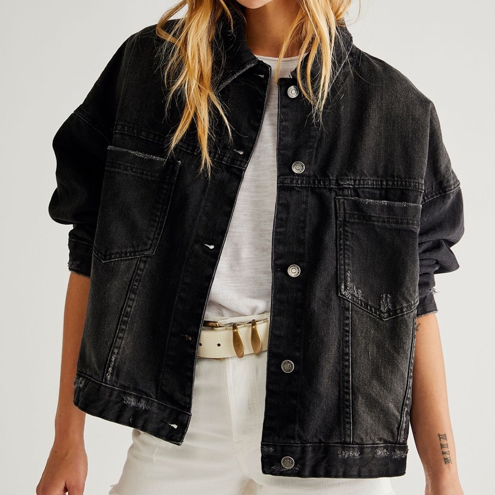 We The Free Free People Opal Swing Black Denim Jacket